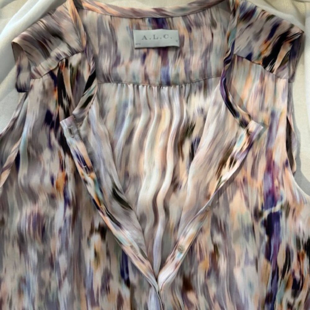 A.L.C. Mini Dress / Tunic - Pastel Water Colors 100% Silk - Size L - Picture 4 of 9